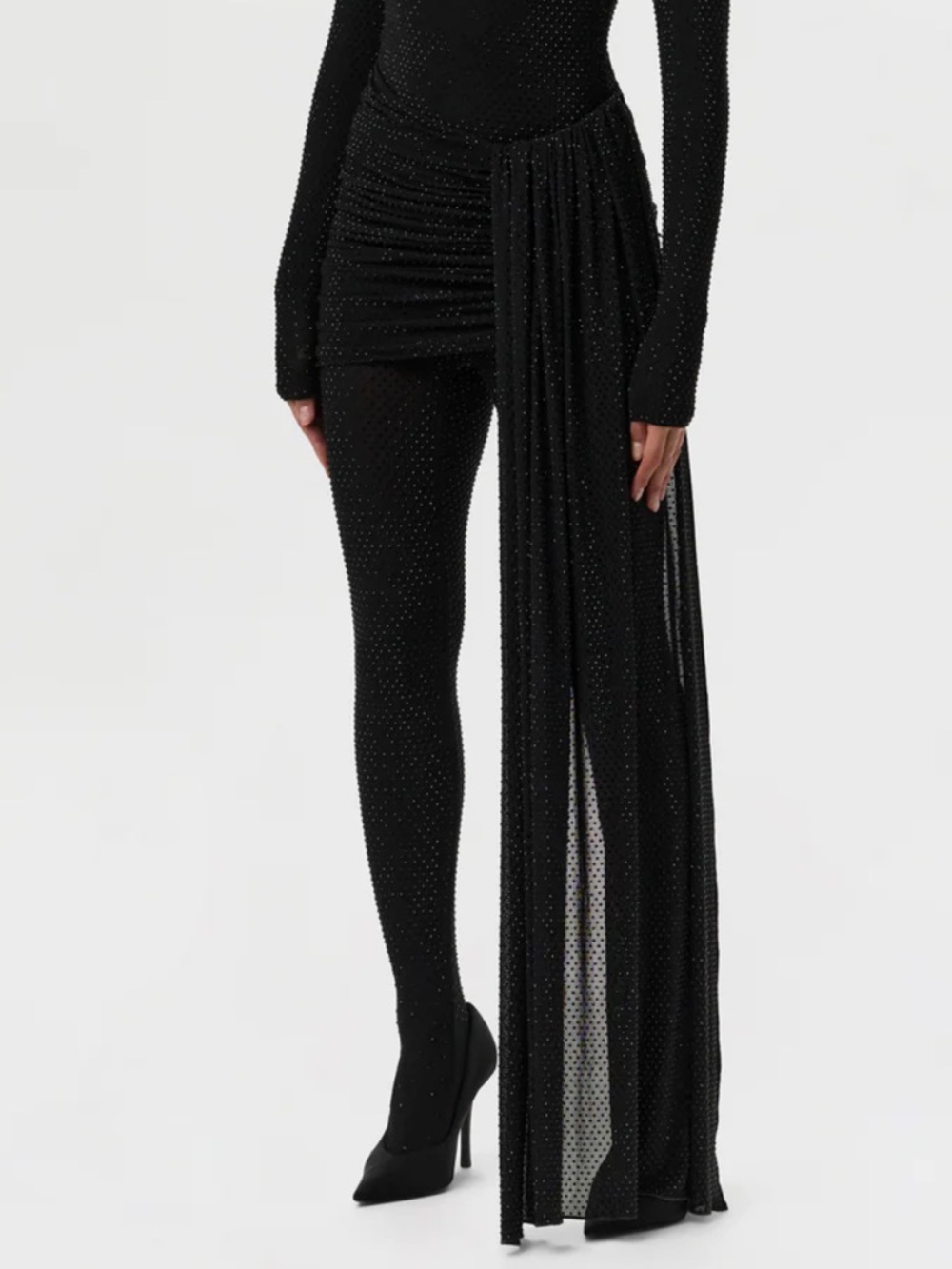 Naked wardrobe Black Embellished rhinestone crystal Draped Skirt